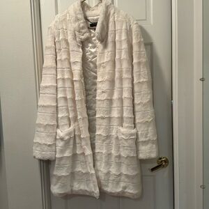 White faux fur striped coat. Dress up or down.